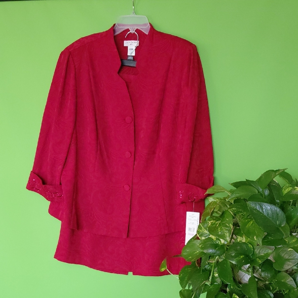Lady Dorby Red Skirt Suit, Sz. 22W NWT